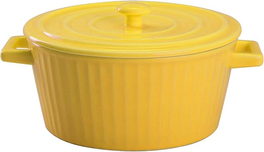 WHJY Yellow Colorful Ceramic Casserole Dish with Lid，1 Quart Ceramic Casserole Pan for Bakeware Oven