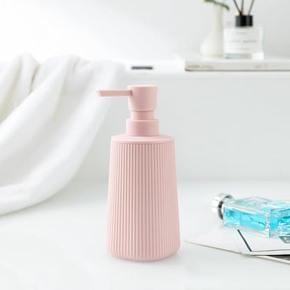 Small Soap Dispenser for Bathroom and Kitchen, Modern Farmhouse Striped Style Plastic Hand Soap Dish Soap Dispenser with Pump Matte Pink for Girls - Image 4