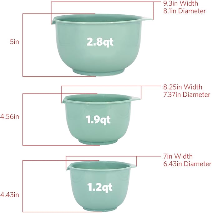 Glad Mixing Bowls with Pour Spout, Set of 3 | Nesting Design Saves Space | Non-Slip, BPA Free, Dishwasher Safe Plastic | Kitchen Cooking and Baking Supplies, Sage Green - Image 3