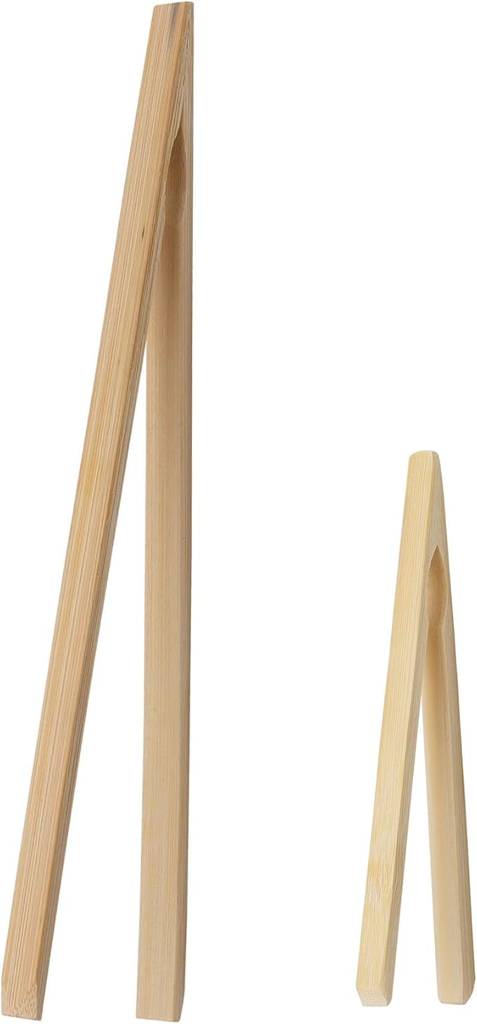 HIC Kitchen Kitchen Toast Tong Set, Natural Bamboo, 6.5 and 12-Inch, 2-Piece Set