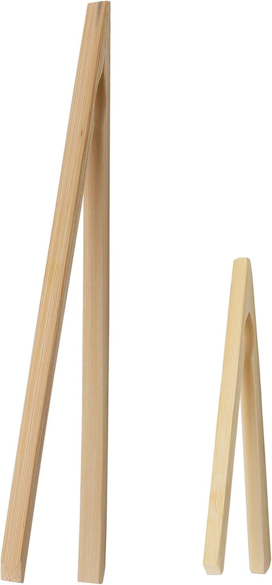 HIC Kitchen Kitchen Toast Tong Set, Natural Bamboo, 6.5 and 12-Inch, 2-Piece Set