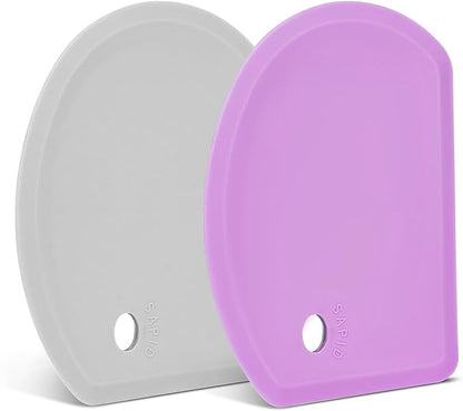 Silicone Dough Scraper with Stainless Steel Sheet, Curved Edge Flexible Bowl Scraper for Baking, Food Grade Silicone Bench Scraper for Sourdough Bread Proofing Basket, Set of 2, Gray & Purple, SAPID by SAPID