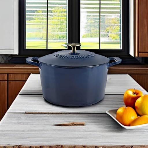 MARTHA STEWART Gatwick 7-Quart Enamel Cast Iron Dutch Oven Pot with Lid – Navy Blue with Gold Knob – Durable Heavy-Duty Dutch Oven for Slow Cooking & Braising - Image 5