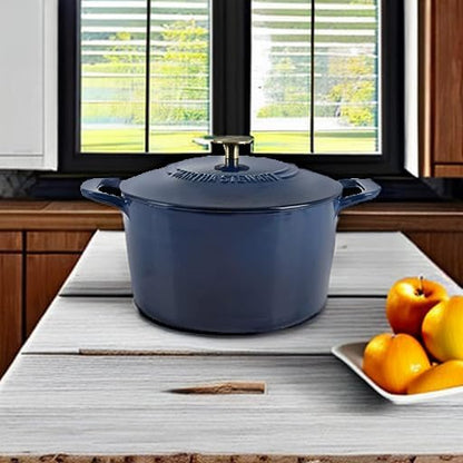 MARTHA STEWART Gatwick 7-Quart Enamel Cast Iron Dutch Oven Pot with Lid – Navy Blue with Gold Knob – Durable Heavy-Duty Dutch Oven for Slow Cooking & Braising - Image 5