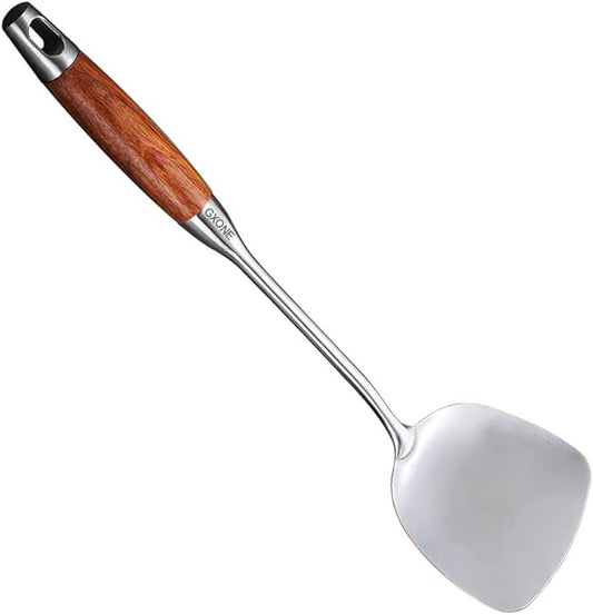 Chinese Wok Spatula, 304 Stainless Steel Spatula with Heat Resistant Wooden Handle Wok Utensils,Silver/15.7Inch by GXONEHomeKitchen