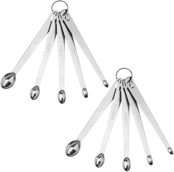 2 Pack Teaspoon Measuring Spoons, 1/4 tsp, 1/8 tsp, 1/16 tsp, 1/32 tsp, 1/64 tsp Mini Measuring Spoons Set, Stainless Steel Cooking Baking Tiny Measuring Spoon for Powders, Spices, Salt - Image 8