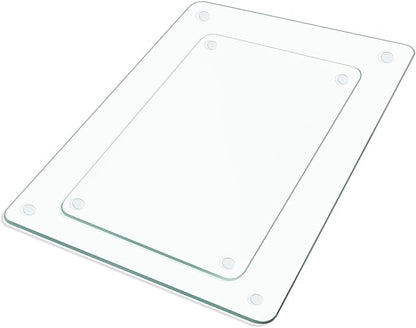 Tempered Glass Cutting Board,Set of Glass Cutting Board for Kitchen Counter,Clear Glass,with Non-Slip Feet, Scratch Resistant,Heat Resistant, 12x16&12x8 inch 2PCS,Easy to Clean