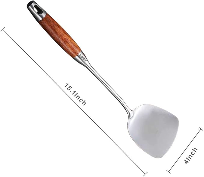 Chinese Wok Spatula, 304 Stainless Steel Spatula with Heat Resistant Wooden Handle Wok Utensils,Silver/15.7Inch - Image 2