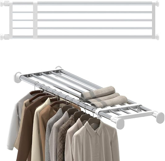 Hershii Tension Shelf Expandable Rod Closet System Heavy Duty Clothes Hanger Adjustable DIY Garage Bathroom Kitchen Storage Organizer Shoe Rack, Plant Stand, Bookshelf