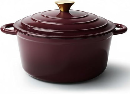 Vintage Style 6 Quart Dutch Oven Pot with Lid, Non Stick Enameled Cast Iron Dutch Oven for Bread Baking, Heavy-Duty, Oven Safe Ceramic Cookware Up to 500°F for Baking, Braising, Stews, Roasting, Fig by Unknown