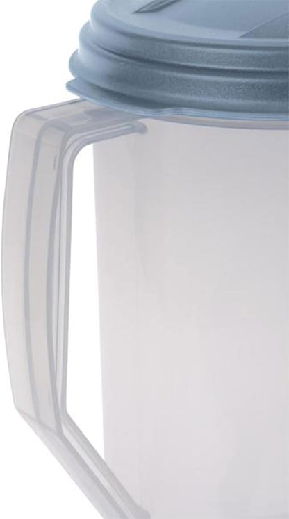 Sterilite 2 Quart Clear Round Plastic Pitcher, Dishwasher Proof with Blue Lid, Spout, and Handle for Easy Pouring, Washed Blue, 18-Pack - Image 7