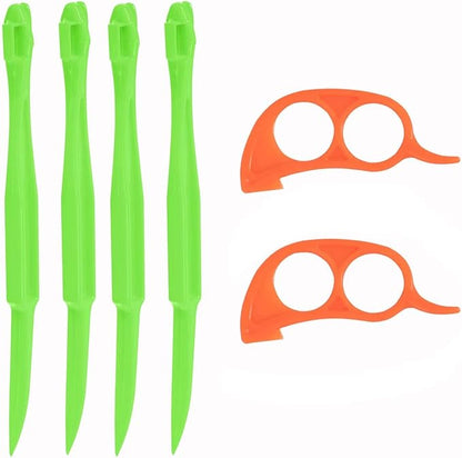 Soft Home Premium Plastic Orange Peeler Lemon Citrus Peel Cutter Vegetable Slicer Fruit Tools (Long Handle Type Green 4 Pack; Mouse Type orange 2 Pack) (green) - Image 6