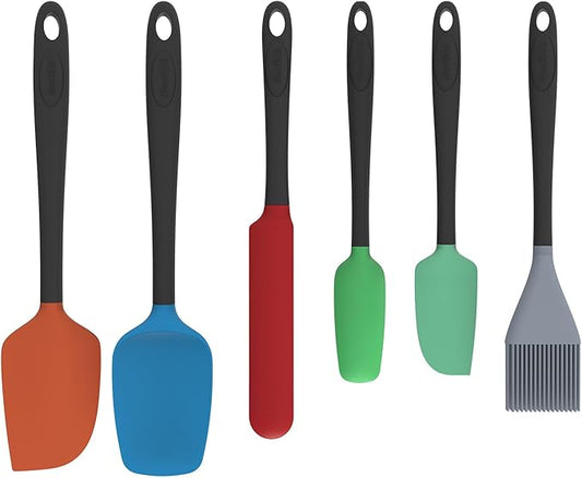 Silicone Spatula Set, 6 Pieces Food Grade Kitchen Utensils with Silicone Brush Heat Resistant Dishwasher Safe BPA-free Rubber Spatula for Scraping, Baking, Cooking, Mixing (Multicolored)
