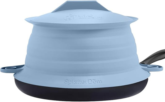 L.I.Q Silicone Splatter Guard – Fits 10 and 12 Inch Pots (25 and 30 Centimeters) – Microwave Safe and Durable SplatterDom - Includes 10” Lid - Food and Oil Splash Guard (Blue Steel, Large)