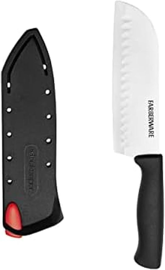 Farberware Edgekeeper 5-Inch Santoku Knife with Self-Sharpening Blade Cover, High Carbon-Stainless Steel Kitchen Knife with Ergonomic Handle, Razor-Sharp Knife, Black by Farberware