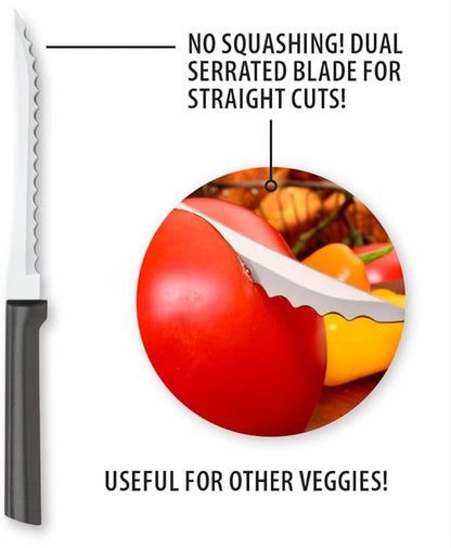 Rada Cutlery Tomato Slicer Knife (W226), 5" Stainless Steel Serrated Blade, Black Handle, Pack of 2