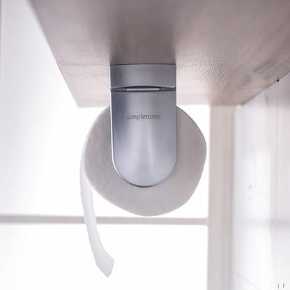 simpletome ONE Hand Tear Paper Towel Holder Under Cabinet Adhesive or Drilling Installation Aluminum Alloy + ABS (Pearl Chrome Silver) - Image 7