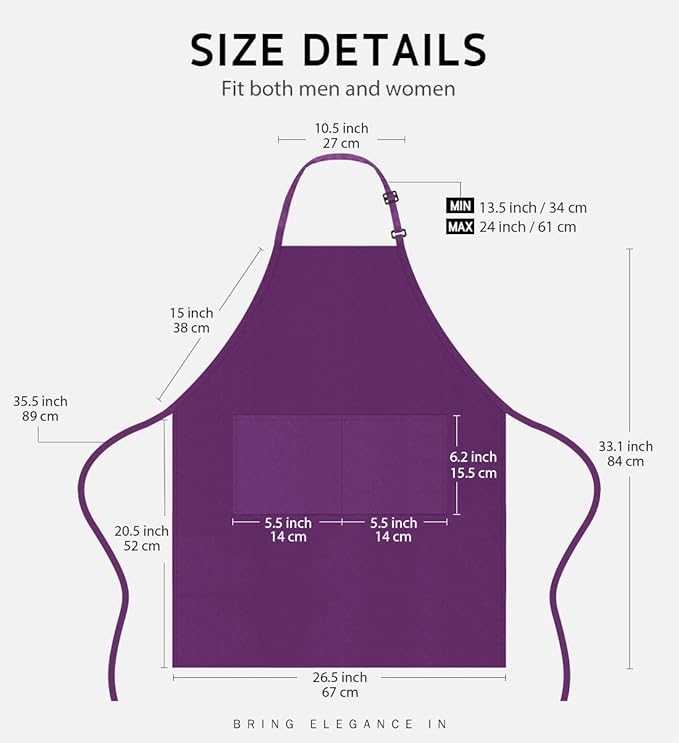 Syntus Apron for Men Women, Adjustable Cooking Kitchen Chef Aprons with 2 Pockets, Cotton/Polycotton/Polyester - Image 2