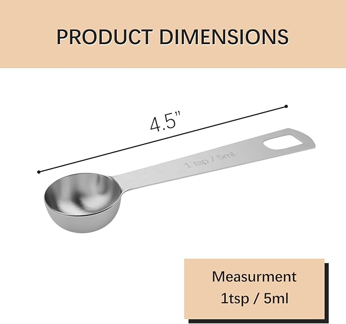 2PCS 1tsp (1/3tbsp, 5ml) Single Measuring Spoon, Stainless Steel Individual Teaspoons Only - Image 2
