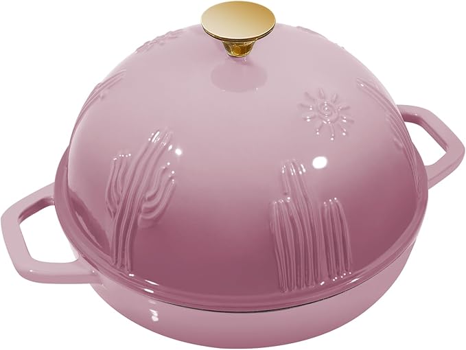 Flavehc Bread Oven Cast Iron Bread Dutch Oven with Cloche Lid for Bread Baking BerryPink Enameled Cast Iron Bread Oven with Dome Lid for Sourdough 5 qt - Image 2