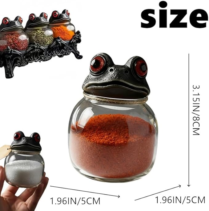 Witchy Frog Apothecary Spice Jars, Handcrafted Vintage Glass Storage Jars with Red-Eyed Frog Lids, Gothic Kitchen Herb Teas Food Storage Containers for Home Decor Fun Display (Separate jar) - Image 2