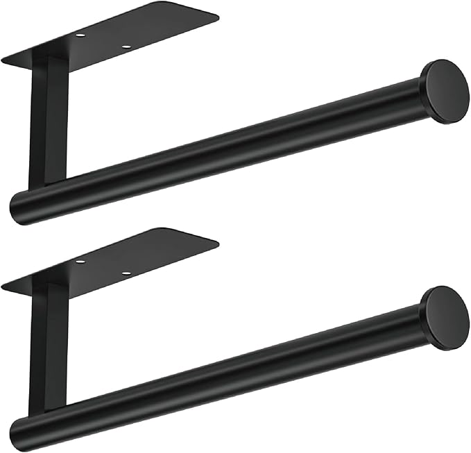 ASTOFLI Paper Towel Holder Under Cabinet No Drilling, Self Adhesive Paper Towel Holder Wall Mount for Kitchen Rack, Under Counter Napin Holder No Drill, RV, 304 Stainless Steel, Matte Black 2 Pack by ASTOFLI