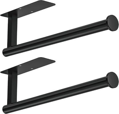 ASTOFLI Paper Towel Holder Under Cabinet No Drilling, Self Adhesive Paper Towel Holder Wall Mount for Kitchen Rack, Under Counter Napin Holder No Drill, RV, 304 Stainless Steel, Matte Black 2 Pack by ASTOFLI