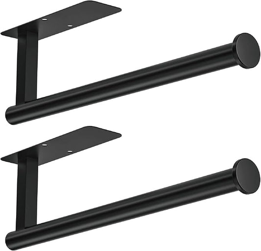 ASTOFLI Paper Towel Holder Under Cabinet No Drilling, Self Adhesive Paper Towel Holder Wall Mount for Kitchen Rack, Under Counter Napin Holder No Drill, RV, 304 Stainless Steel, Matte Black 2 Pack by ASTOFLI