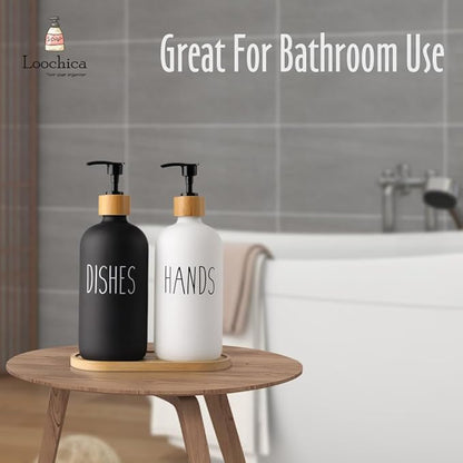 LOOCHICA 2 Pack Glass Soap Dispenser Set with Tray, Hand and Dish Glass Soap Dispensers for Kitchen Sink, Kitchen Soap Dispenser Set Suitable for Black and White Kitchen Decor - Image 8