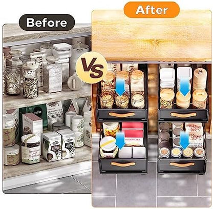 Pull out Cabinet Organizer,Heavy Duty Slide out Pantry Shelves Drawer Storage with Adhesive Nano Film,Sliding Mesh Cabinet Basket with Handle for Kitchen, Bathroom, Home, 13.8"W X 15.7"D X 6.2"H,Black