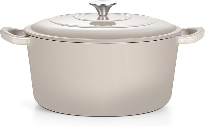 TeamFar Enameled Cast Iron Dutch Oven, 7qt Dutch Oven Pot Nonstick Cookware with Lid & Dual Handles for Bread Baking, Cooking, Oven Safe up to 500℉ & Various Stovetops, Healthy & Heavy Duty - Khaki by TeamFar