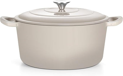 TeamFar Enameled Cast Iron Dutch Oven, 7qt Dutch Oven Pot Nonstick Cookware with Lid & Dual Handles for Bread Baking, Cooking, Oven Safe up to 500℉ & Various Stovetops, Healthy & Heavy Duty - Khaki by TeamFar