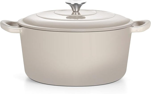 TeamFar Enameled Cast Iron Dutch Oven, 7qt Dutch Oven Pot Nonstick Cookware with Lid & Dual Handles for Bread Baking, Cooking, Oven Safe up to 500℉ & Various Stovetops, Healthy & Heavy Duty - Khaki by TeamFar