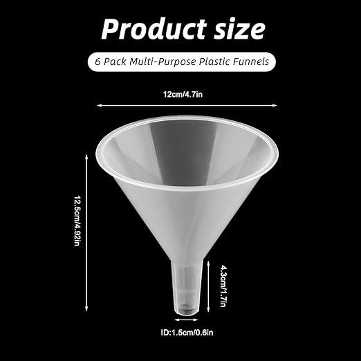 6 Pcs 4.7 Inch Wide Mouth Plastic Funnels,Multi-Purpose Clear Funnels with with Long Reaching Spout for Water Bottles,Oils,Kitchen, Easy and Smooth Content Transfer