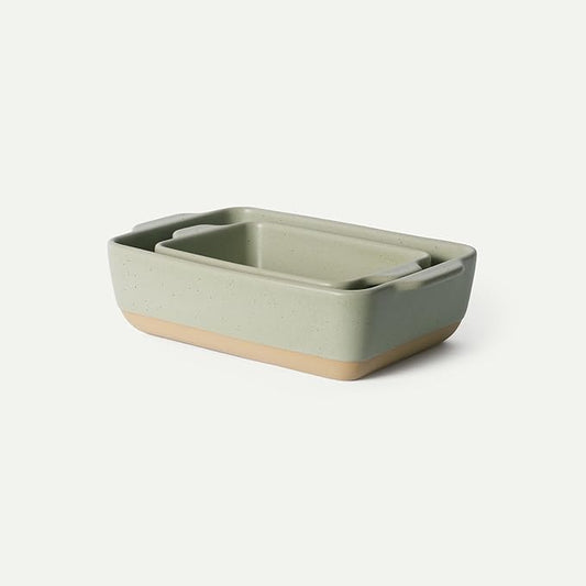 Mora Ceramic Set of 2 Baking Dishes For Casserole, Banana Bread, Brownies, Broiling, Roasting, and Baking. 7x11 in and Loaf Pans - Porcelain Serving Bakeware from Oven to Table. Freezer Safe - Thyme by MORA