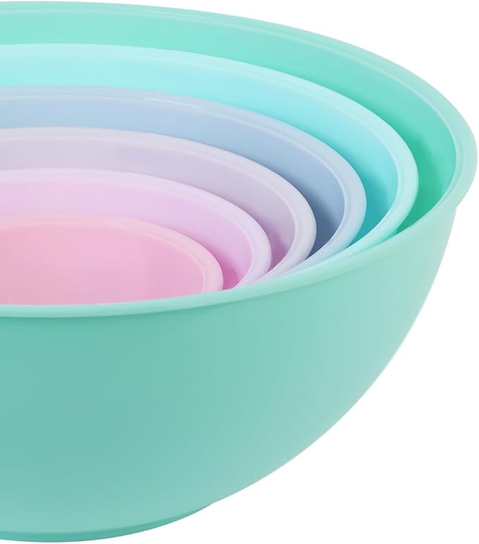 BoxedHome BPA Free Plastic Round Mixing Bowl with Lids, 12 Pack Nesting Bowls with Lids Set, Microwave and Dishwasher Safe Prep & Serving Bowls Great for Mixing, Baking, Serving (pinkish green, 12pcs) - Image 2
