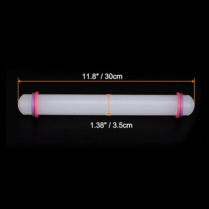 HARFINGTON Fondant Rolling Pin 12 Inch x 1.38 Inch Adjustable Guide Rings Non-Stick PP Plastic Fondant Roller Dough Roller Kitchen Decorating Tools for Cookie Pastry Pizza Clay