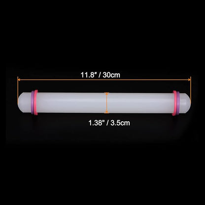 HARFINGTON Fondant Rolling Pin 12 Inch x 1.38 Inch Adjustable Guide Rings Non-Stick PP Plastic Fondant Roller Dough Roller Kitchen Decorating Tools for Cookie Pastry Pizza Clay