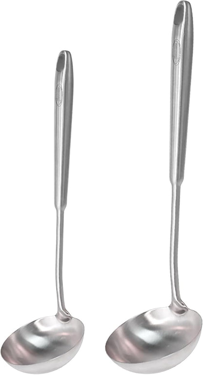 Newness 2 Pack Soup Ladle, [Rustproof, Heat Resistance, Integral Forming] Resilient 304 Stainless Steel Soup Spoon with Vacuum Ergonomic Round Handle, Cooking Spoon for Kitchen, 13.7 and 11.6 Inches by NewnessFocusOnStainlessSteel