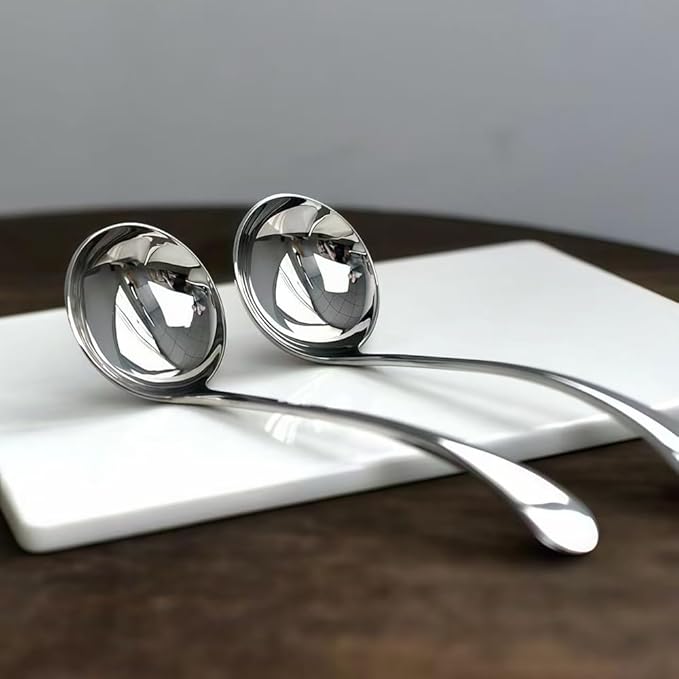 Small Ladle, Gravy Ladle, 7.9 Inch Sauce Ladles, 18/10 Stainless Steel Small Gravy Soup Spoon for Spooning Gravies or Sauces, Set of 2(Silver） - Image 7