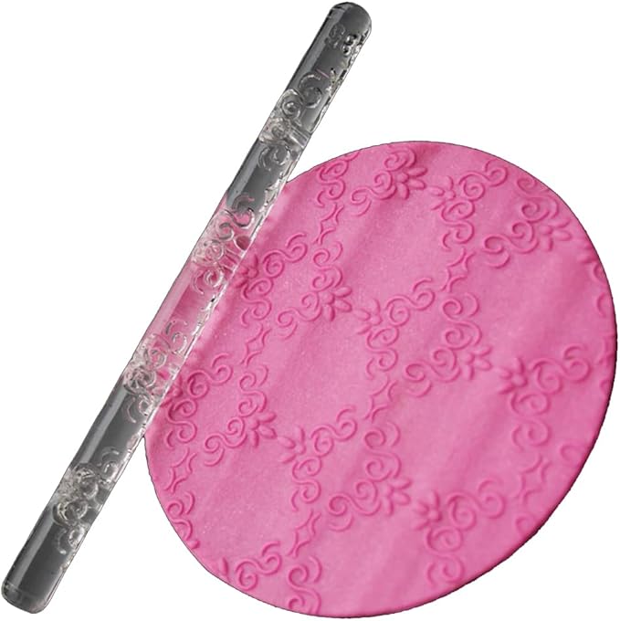 Rengue Acrylic Rolling Pin with 28 Patterns, Compliant Material Comfortable Grip, 6.3 by 0.4 Inch Lightweight for Dough and Pastry Number 4