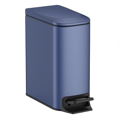 TIPGO Slim Bathroom Trash Can with Lid Soft Close, Step Pedal, 6 Liter / 1.6 Gallon Stainless Steel Trash Bin, Small Garbage Can for Bedroom, Office, Kitchen (Navy Blue) by TIPGO