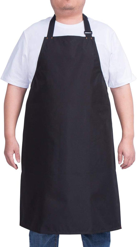 Waterproof Apron for Men and Women, Durable Heavy Duty Extra Long Adjustable Bib Apron for Kitchen Cooking, Dish Washing, Butcher, Dog Grooming, Lab work, Black