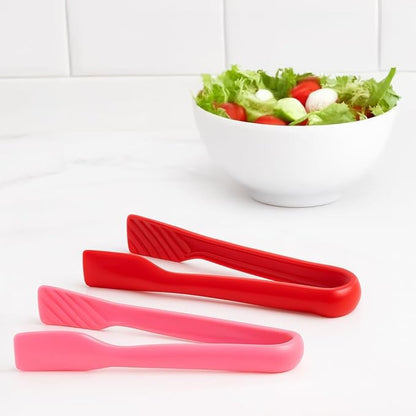 DecorRack 3 Pcs 6” x 8” x 10” Multi Colored Plastic Tong Set, 3 Pack Durable BPA-Free Quality Heavy Duty Perfect for BBQ, Grilling, Salad, Buffets and Kitchen (Pink, Red)