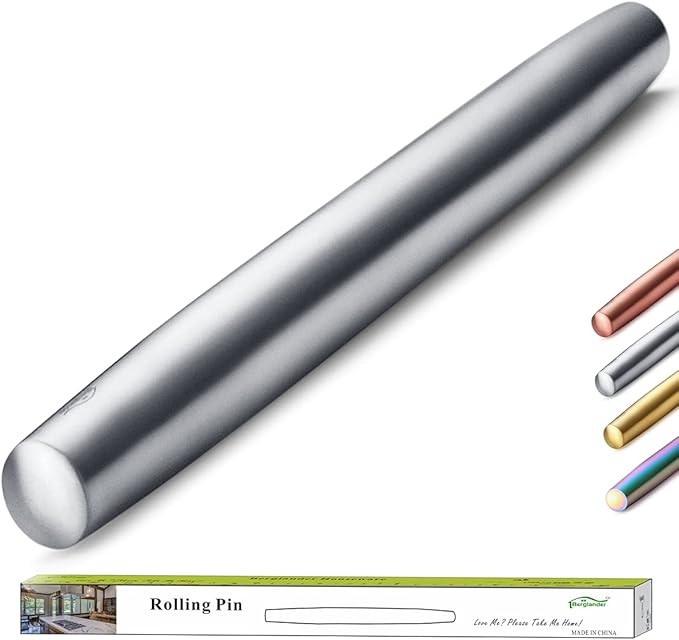 Stainless Steel Rolling Pin, Matte Finish 16.7 Inches, Berglander Rolling Pin For Baking Pizza Dough, Pie, Cookie, Essential Kitchen Utensil Gift Ideas For Bakers. by Berglander