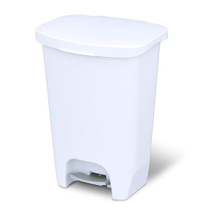 Glad 13 Gallon Trash Can | Plastic Kitchen Waste Bin with Odor Protection of Lid | Hands Free with Step On Foot Pedal and Garbage Bag Rings, 13 Gallon, White by GladTrashFoodStorage