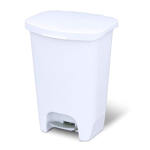 Glad 13 Gallon Trash Can | Plastic Kitchen Waste Bin with Odor Protection of Lid | Hands Free with Step On Foot Pedal and Garbage Bag Rings, 13 Gallon, White by GladTrashFoodStorage