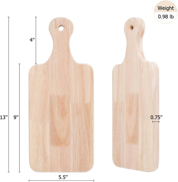 LZMS 4-Pack 13"x 5 1/2" Small Wood Serving Boards Set | Unfinished Wood Crafts with Handle | Mini Wooden Cutting Boards Bulk for Charcuterie,Cheese,Meat,Bread,Vegetabes & Fruits