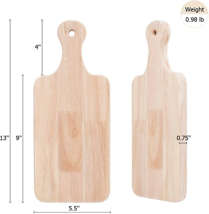 LZMS 4-Pack 13"x 5 1/2" Small Wood Serving Boards Set | Unfinished Wood Crafts with Handle | Mini Wooden Cutting Boards Bulk for Charcuterie,Cheese,Meat,Bread,Vegetabes & Fruits