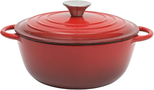 Gibson Home Addlestone 2.65 Quart Round Enamel Cast Iron Dutch Oven Pot With Lid & Dual Handles - Gradient Red by GibsonHomewares